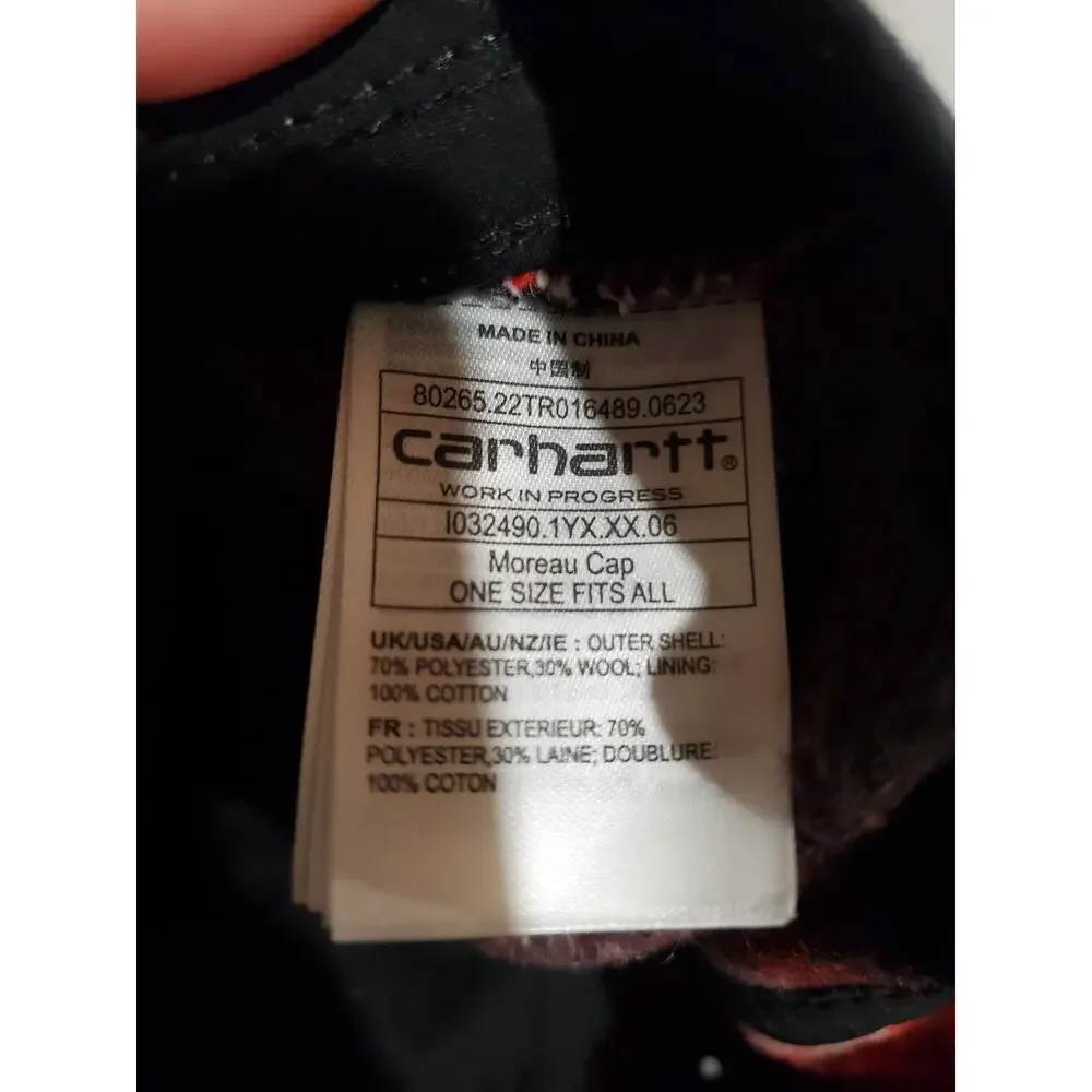 Carhartt NWT WIP Moreau Cap One Size Red Black Plaid Wool Blend Baseball Hat